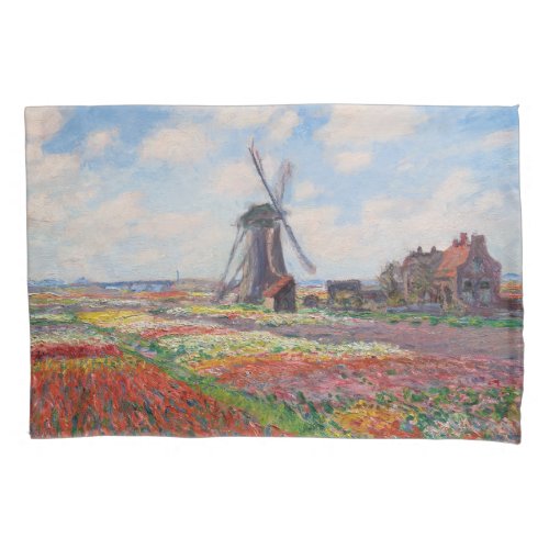 Claude Monet _ Field of Tulips in Holland Pillow Case