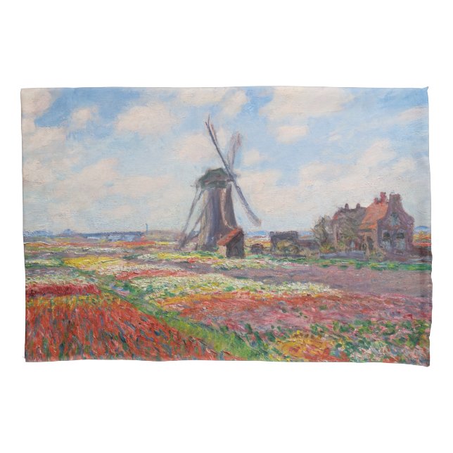 Claude Monet - Field of Tulips in Holland Pillow Case (Front)