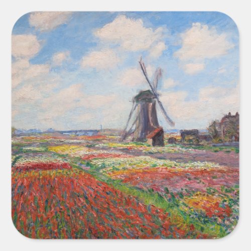 Claude Monet _ Field of Tulips in Holland Square Sticker