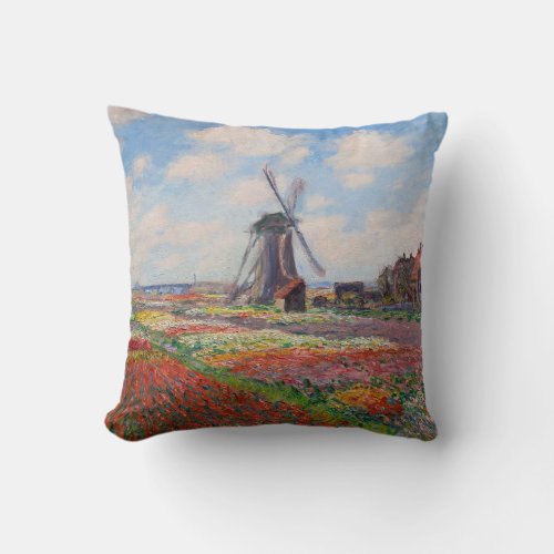 Claude Monet _ Field of Tulips in Holland Throw Pillow