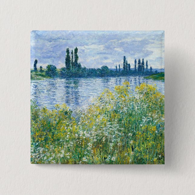 Claude Monet - Flowers on the Banks Button (Front)