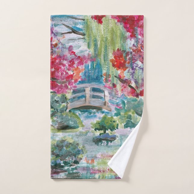 Claude Monet garden pond bridge painting Hand Towel (Hand Towel)