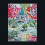 Claude Monet garden pond bridge painting Jigsaw Pu Postcard<br><div class="desc">Claude Monet garden pond bridge painting reinterpretation.</div>