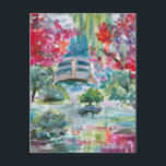 Claude Monet garden pond bridge painting Jigsaw Pu Postcard<br><div class="desc">Claude Monet garden pond bridge painting reinterpretation.</div>