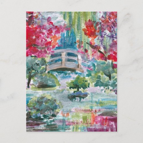 Claude Monet garden pond bridge painting Jigsaw Pu Postcard