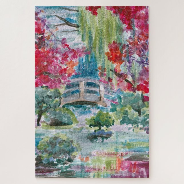 Claude Monet garden pond bridge painting Jigsaw Puzzle (Vertical)
