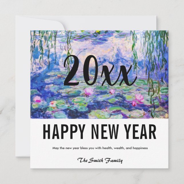 Claude Monet - Happy New Year / Water Lilies Holiday Card (Front)