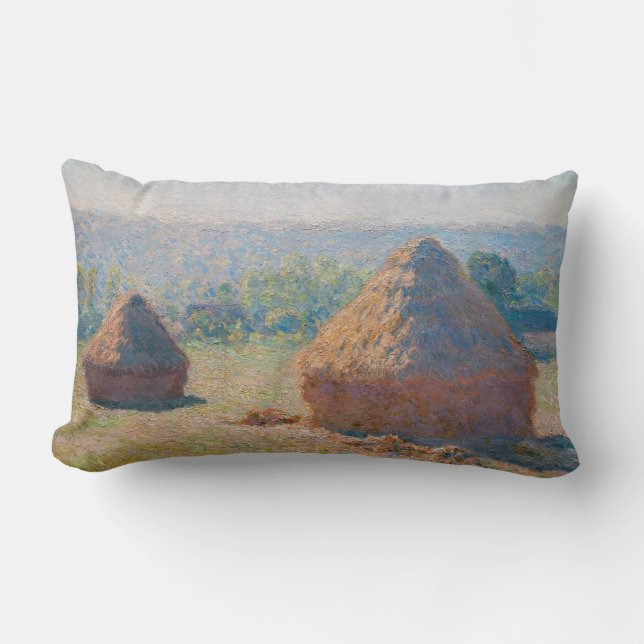 Claude Monet - Haystacks, end of Summer Lumbar Pillow (Front)