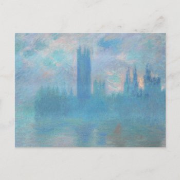 Claude Monet. Houses Of Parliament London. Blue Postcard by RemioniArt at Zazzle