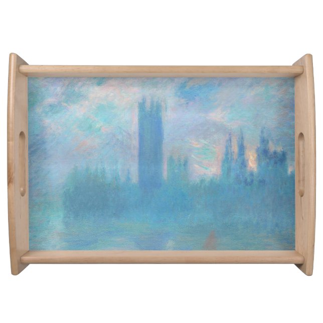 Claude Monet Houses of Parliament London. Blue Serving Tray (Front)