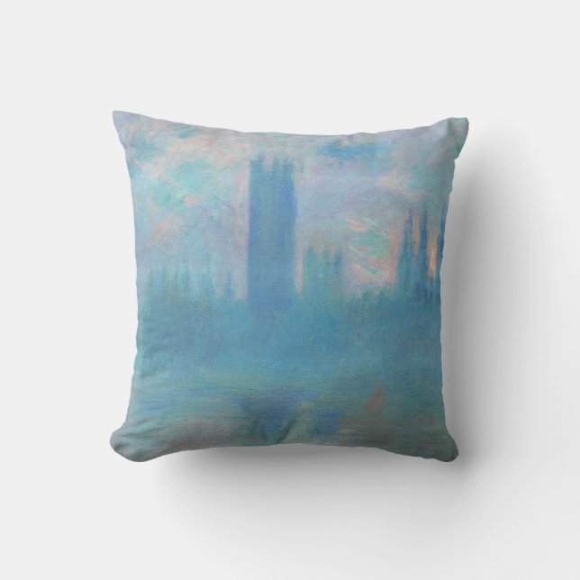 Claude Monet. Houses of Parliament London. Blue Throw Pillow (Front)