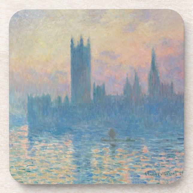 Claude Monet Houses of Parliament Sunset Beverage Coaster (Front)