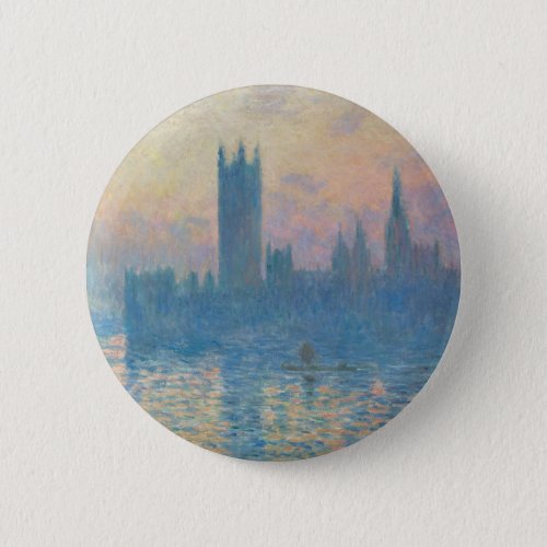 Claude Monet Houses of Parliament Sunset Button