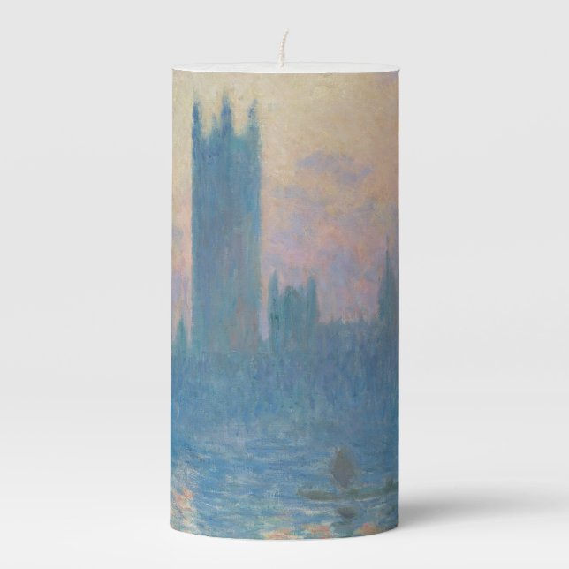 Claude Monet Houses of Parliament Sunset Pillar Candle (Front)