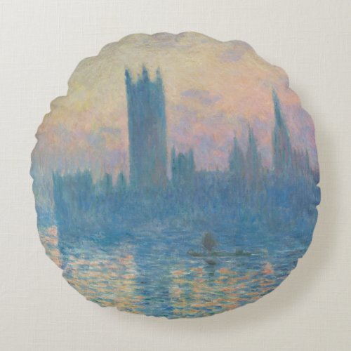 Claude Monet Houses of Parliament Sunset Round Pillow