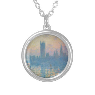 Claude Monet Houses of Parliament Sunset Silver Plated Necklace