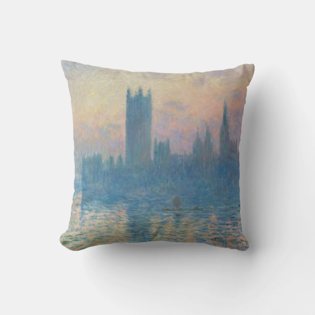 Claude Monet Houses of Parliament Sunset Throw Pillow (Front)