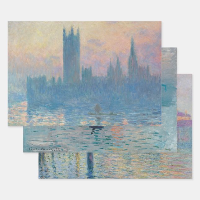 Claude Monet Houses of Parliament Sunset Wrapping Paper Sheets (Set)
