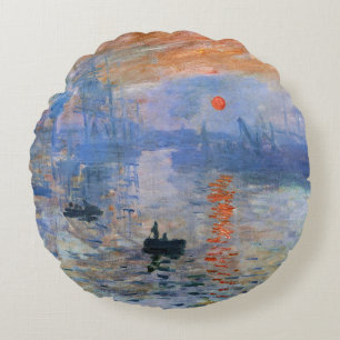 Claude Monet Impression Sunrise 1872 Harbor Art Round Pillow