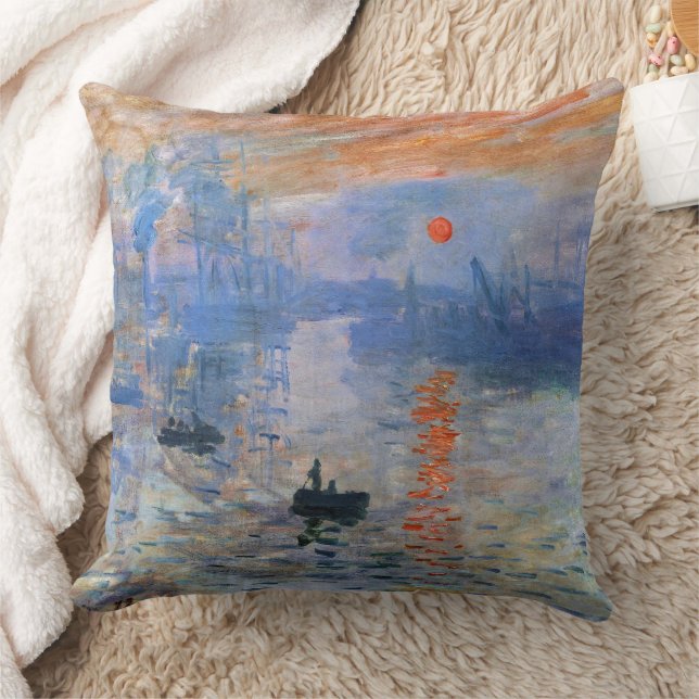 Claude Monet Impression Sunrise 1872 Harbor Art Throw Pillow (Blanket)