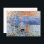 Claude Monet Impression Sunrise Classic Painting Postcard<br><div class="desc">Claude Monet's "Impression, Sunrise" is a seminal work that epitomizes the Impressionist movement. Painted in 1872, the canvas captures the ephemeral quality of light and atmosphere at the break of dawn in the port city of Le Havre, France. Monet uses loose, rapid brushstrokes to convey the transient effects of the...</div>