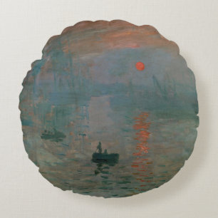 Claude Monet Impression Sunrise Fine Art Print Round Pillow
