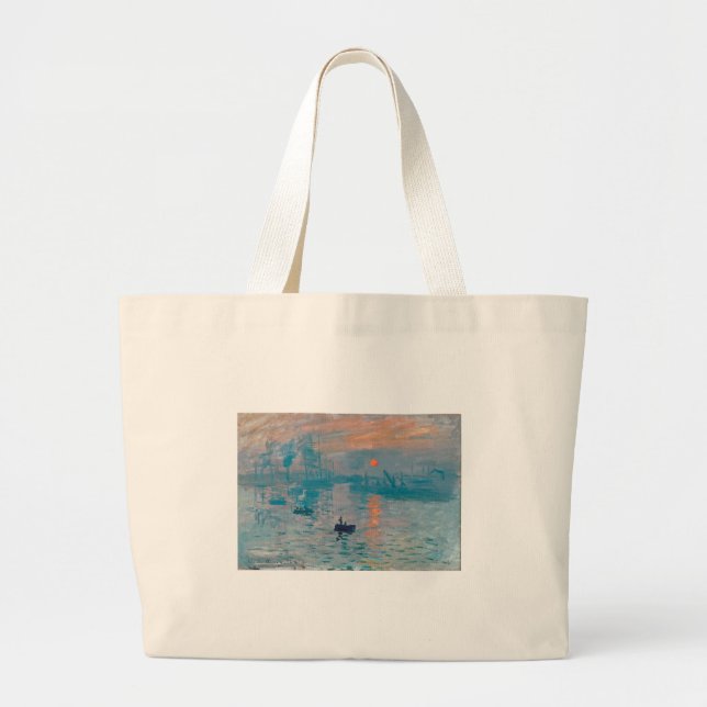 Claude Monet Impression Sunrise French Large Tote Bag (Front)