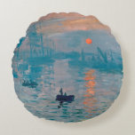 Claude Monet Impression Sunrise French Round Pillow<br><div class="desc">Monet Impressionism Painting - The name of this painting is Impression,  Sunrise,  a famous painting by French impressionist Claude Monet painted in 1872 and shown at the exhibition of impressionists in Paris in 1874. Sunrise shows the port of Le Havre.</div>