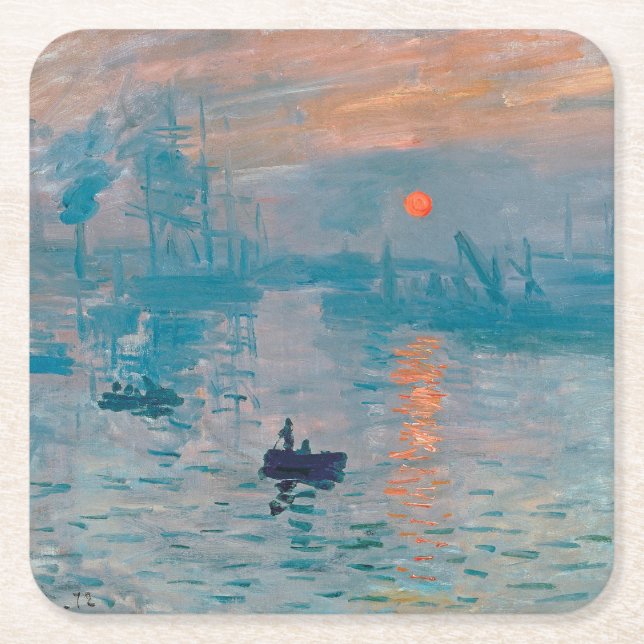 Claude Monet Impression Sunrise French Square Paper Coaster (Front)