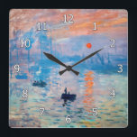 Claude Monet - Impression, Sunrise Square Wall Clock<br><div class="desc">Impression,  Sunrise (Impression,  Soleil levant) - Claude Monet,  Oil on canvas,  1872

Impression,  Sunrise depicts the port of Le Havre,  Monet's hometown.</div>