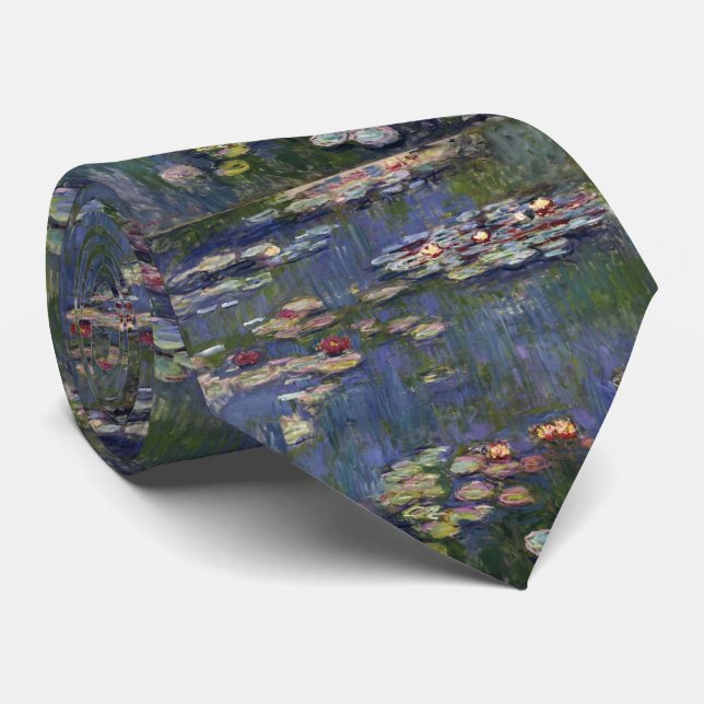 Claude Monet Impressionist Water Lillies Painting Neck Tie (Rolled)
