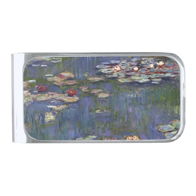 Claude Monet Impressionist Water Lillies Painting Silver Finish Money Clip (Front)