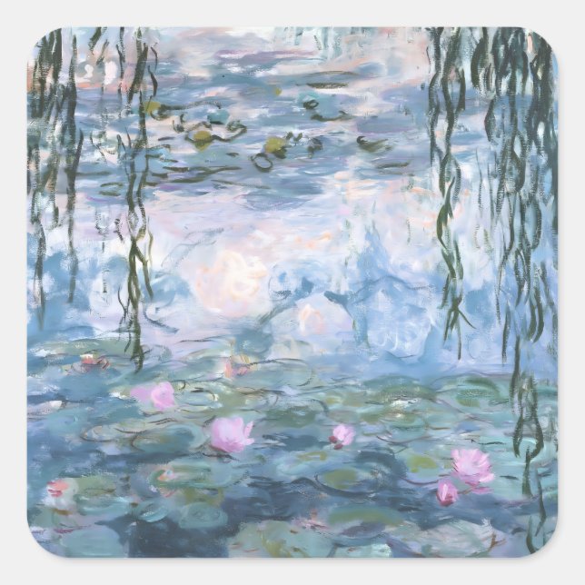Claude Monet Impressionist Water Lillies Painting Square Sticker (Front)