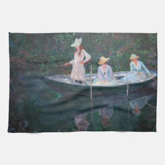 Claude Monet - In the Norvegienne Boat at Giverny Kitchen Towel (Horizontal)