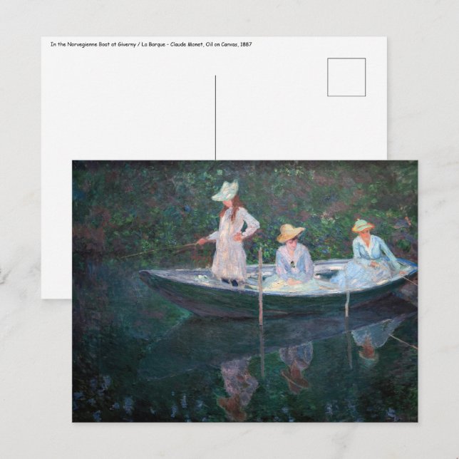 Claude Monet - In the Norvegienne Boat at Giverny Postcard (Front/Back)