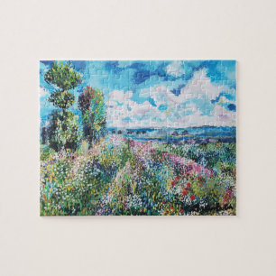 Claude Monet inspired Meadow at Poplars Jigsaw Puzzle