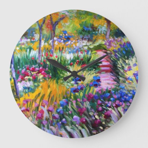 Claude Monet Iris Garden by Giverny Large Clock