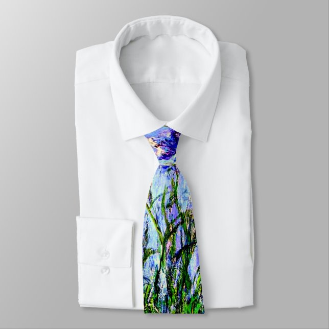 Claude Monet: Irises, beautiful floral painting Neck Tie (Tied)