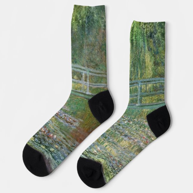 Claude Monet Japanese Bridge Water Lily Art Socks (Left)
