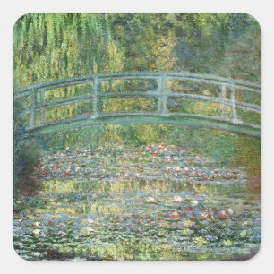 Claude Monet Japanese Bridge Water Lily Art Square Sticker