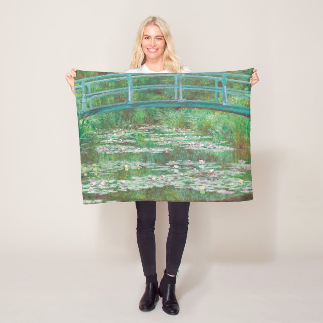 Claude Monet Japanese Footbridge. Impressionism Fleece Blanket (In Situ)