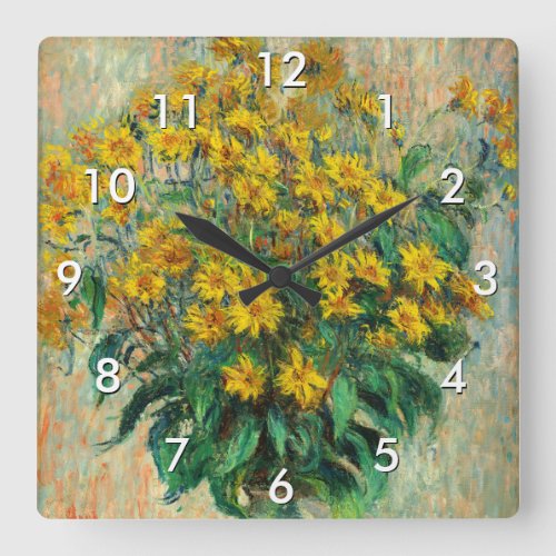 Claude Monet _ Jerusalem Artichoke Flowers Square Wall Clock