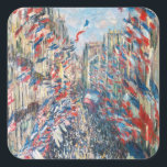 Claude Monet - La Rue Montorgueil - Paris Square Sticker<br><div class="desc">La Rue Montorgueil a Paris fete du 30 juin 1878. By Claude Monet in 1878.</div>