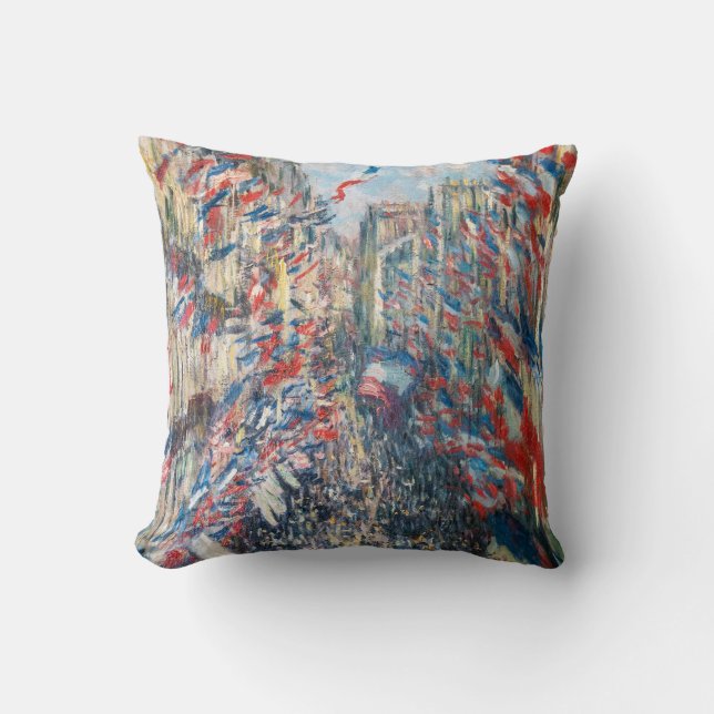 Claude Monet - La Rue Montorgueil - Paris Throw Pillow (Front)