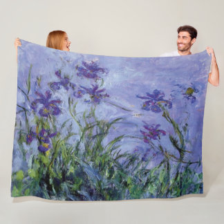 Claude Monet Lilac Irises  Fleece Blanket