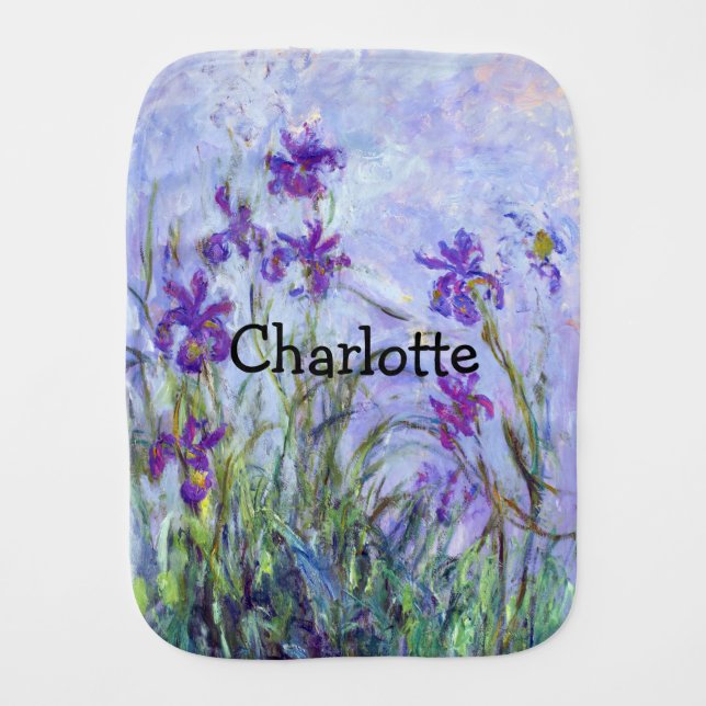 Claude Monet - Lilac Irises / Iris Mauves Baby Burp Cloth (Front)