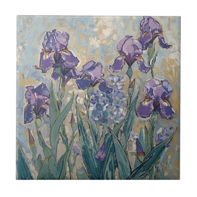 Claude Monet - Lilac Irises / Iris Mauves Ceramic Tile (Front)