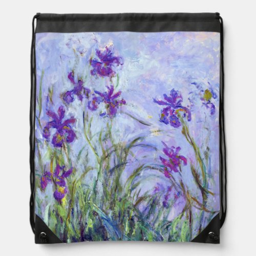 Claude Monet _ Lilac Irises  Iris Mauves Drawstring Bag