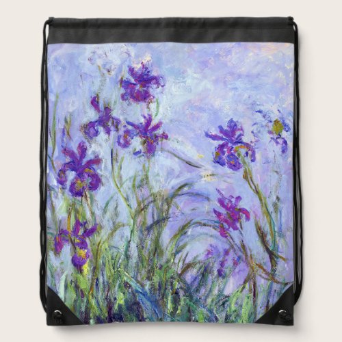 Claude Monet - Lilac Irises / Iris Mauves Drawstring Bag Claude Monet - Lilac Irises / Iris Mauves Drawstring Bag