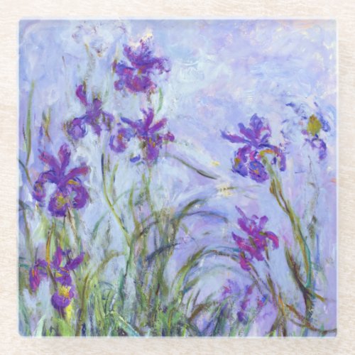 Claude Monet _ Lilac Irises  Iris Mauves Glass Coaster